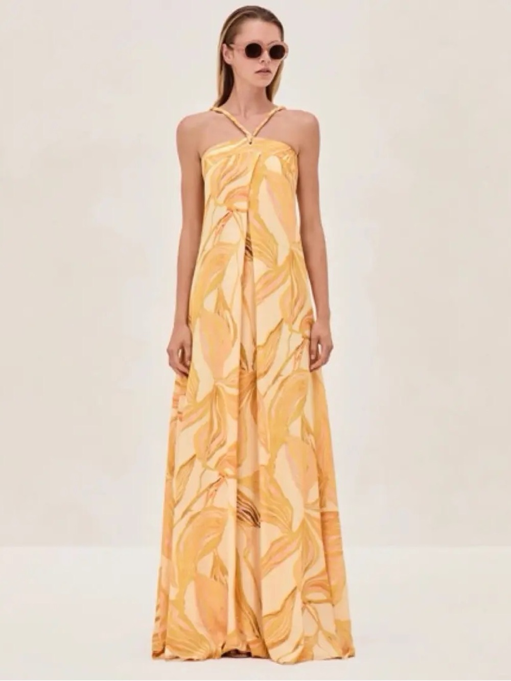 Alexis Yellow Printed Halter Maxi Dress